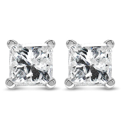 14K White Gold Princess Cut Lab-Grown Diamond Solitaire Stud Earrings (F-G Color, VS2-SI1 Clarity)