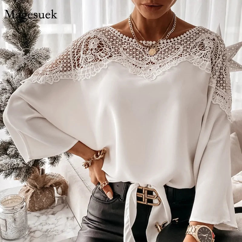 Autumn Crochet Embroidery Lace Blouses - Vintage Women's Tops