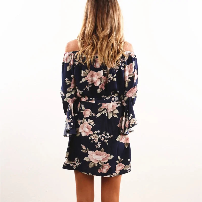 Dark Floral Off-the-Shoulder Dress