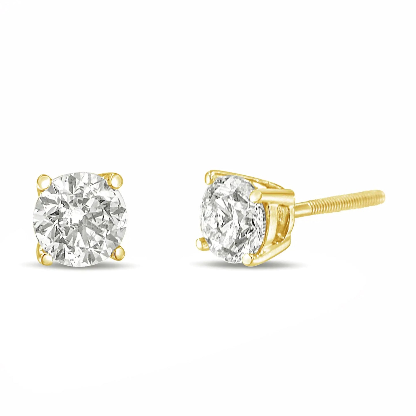 14K Gold 1.0 Carat Round Brilliant Cut Lab Grown White Diamond 4-Prong Classic Solitaire Stud Earrings