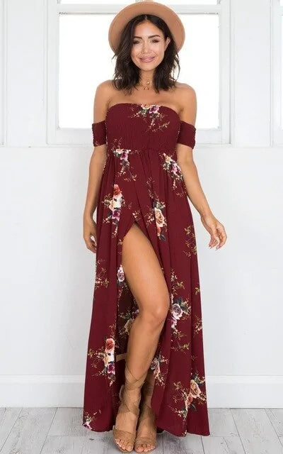 Off Shoulder high Split Beach Summer Dress