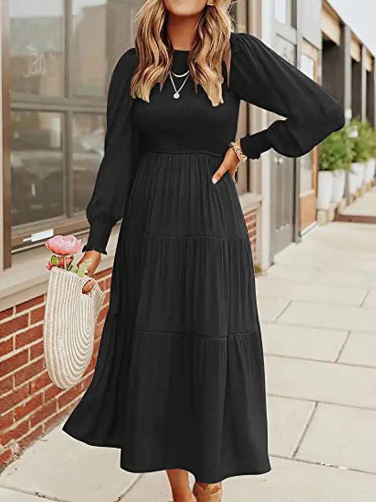 Midi Dress Long Sleeve Simple Charm