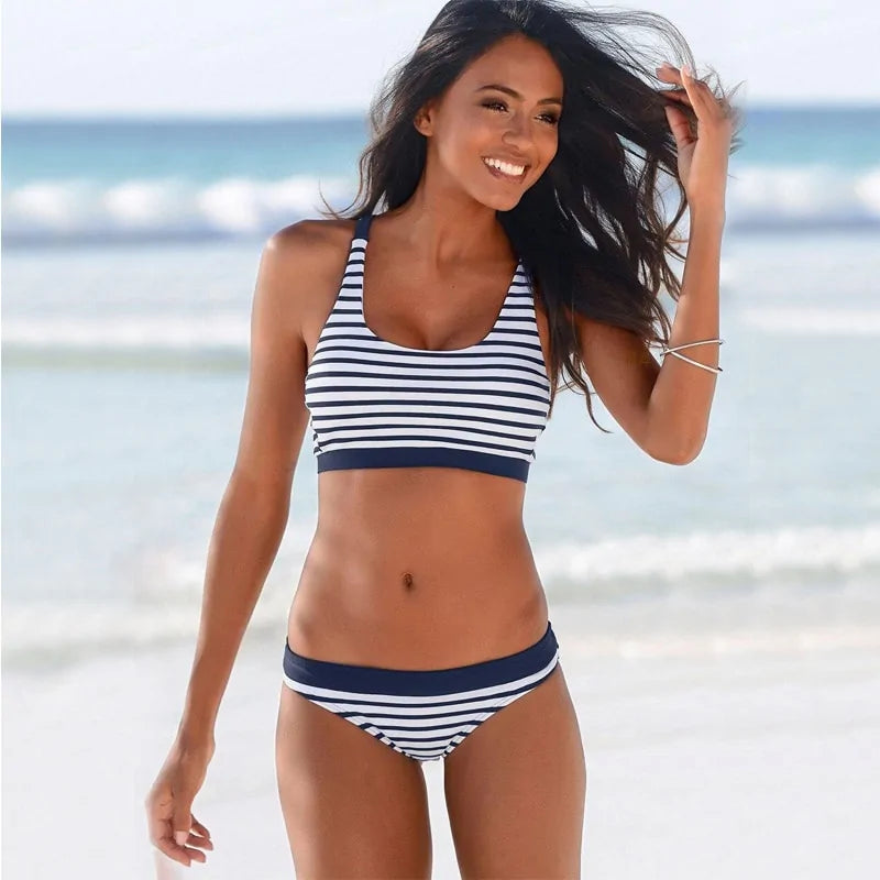 Women's Striped Beach Push Up Bikinis Set