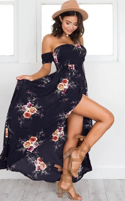 Off Shoulder high Split Beach Summer Dress