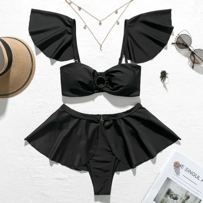 Two piece swimsuit with skirt and sleeves