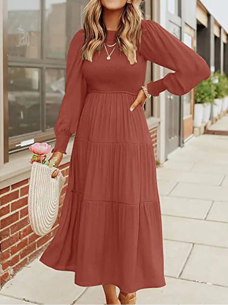 Midi Dress Long Sleeve Simple Charm