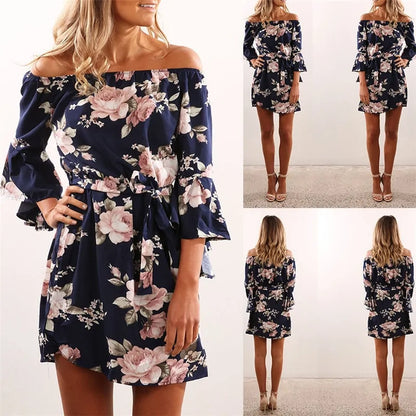 Dark Floral Off-the-Shoulder Dress