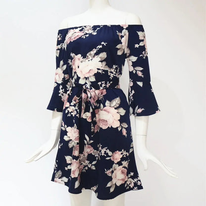 Dark Floral Off-the-Shoulder Dress