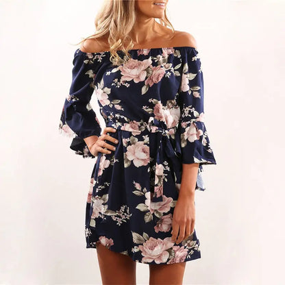 Dark Floral Off-the-Shoulder Dress