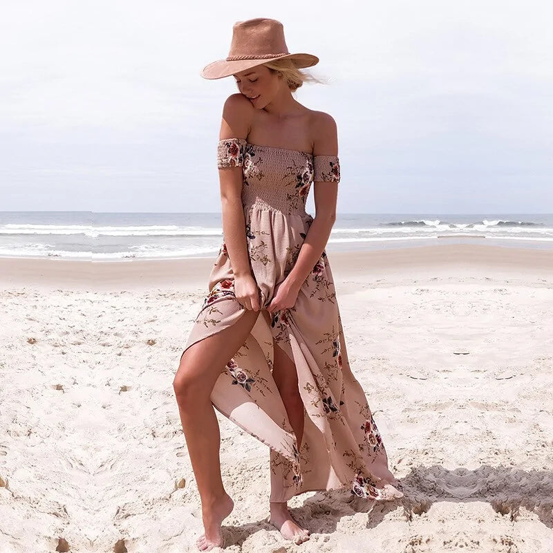 Off Shoulder high Split Beach Summer Dress