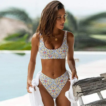 Ladies' High-Rise Printed Bikini Swimsuit