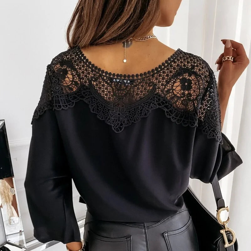 Autumn Crochet Embroidery Lace Blouses - Vintage Women's Tops