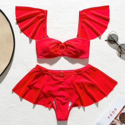 Two piece swimsuit with skirt and sleeves