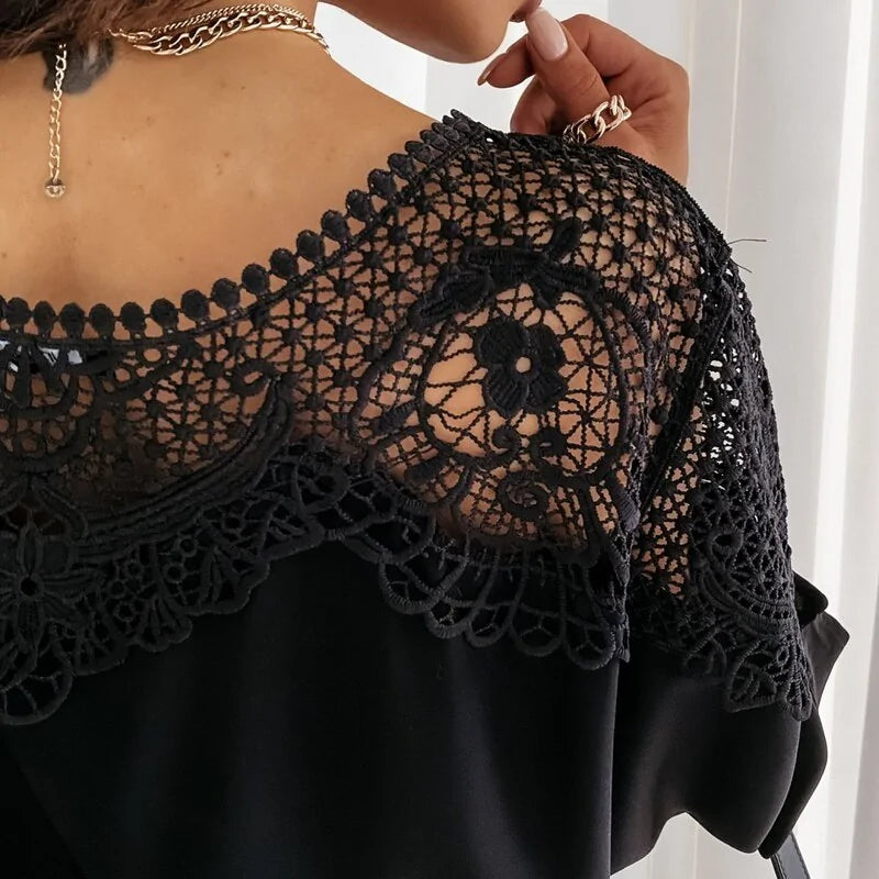 Autumn Crochet Embroidery Lace Blouses - Vintage Women's Tops