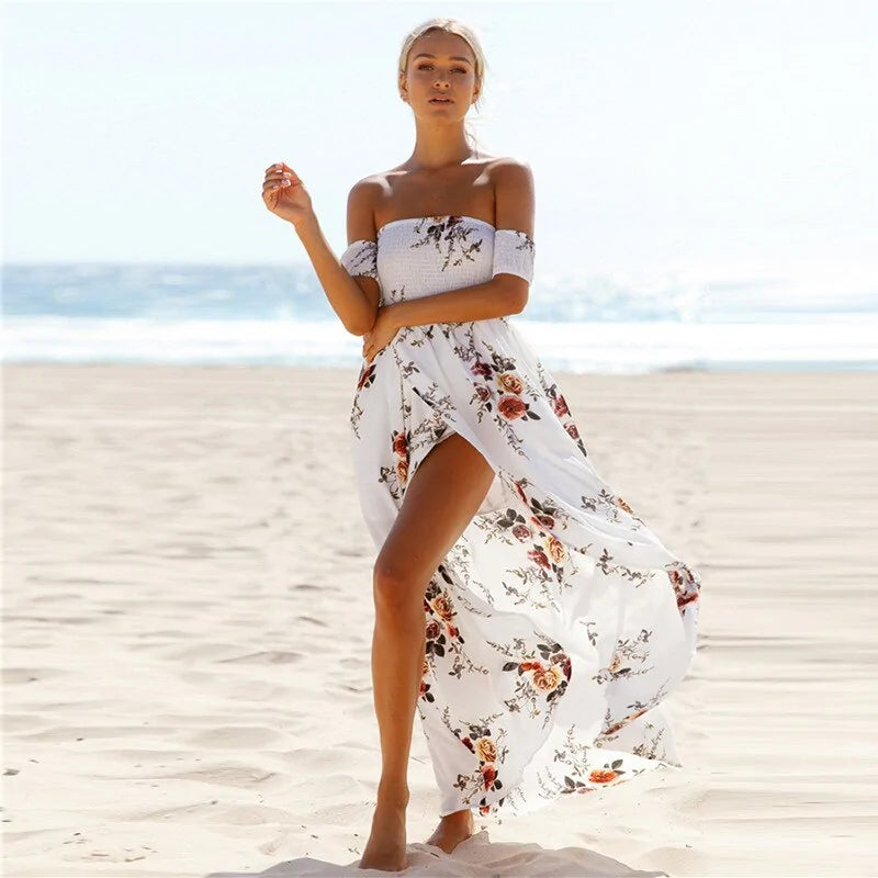 Off Shoulder high Split Beach Summer Dress